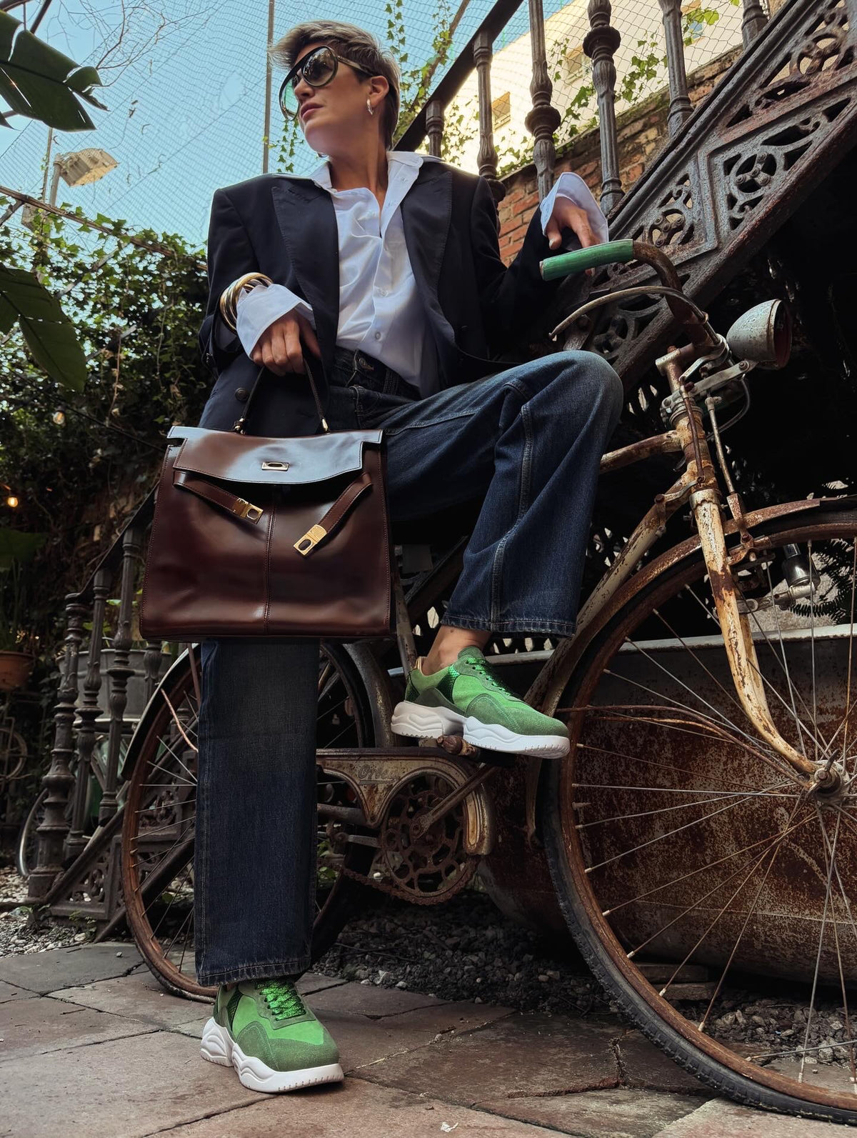 Sneakers Gem Flow Green Gold Metalized