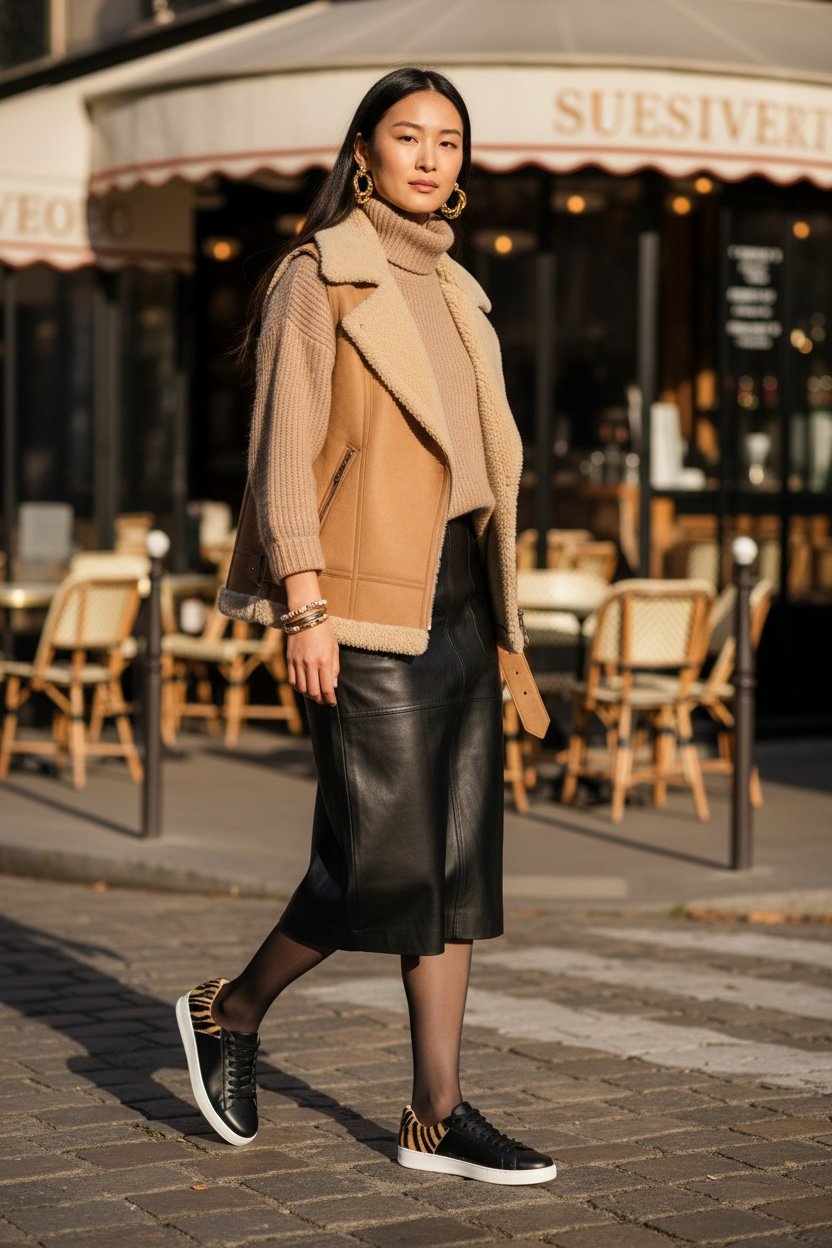 Sneakers Icon Poly Black Brown Animal Print